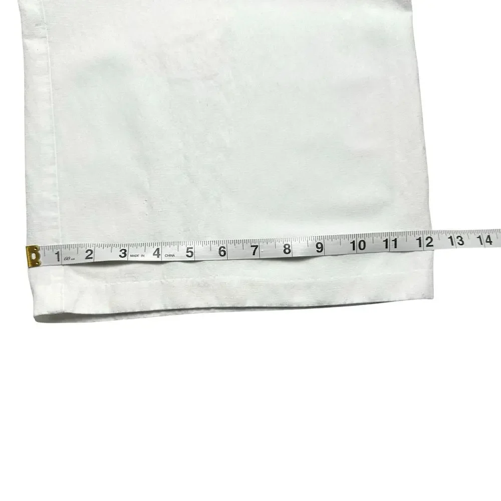 Zara | Women | White Linen Blend Pleated Summer Wide Leg Trousers | Medium